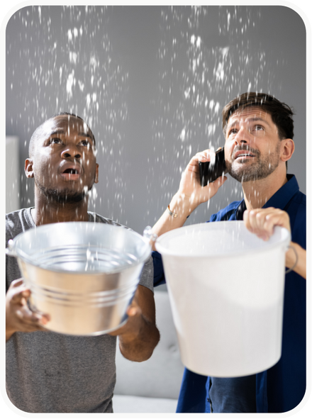 Emergency image buckets filling with leaking water